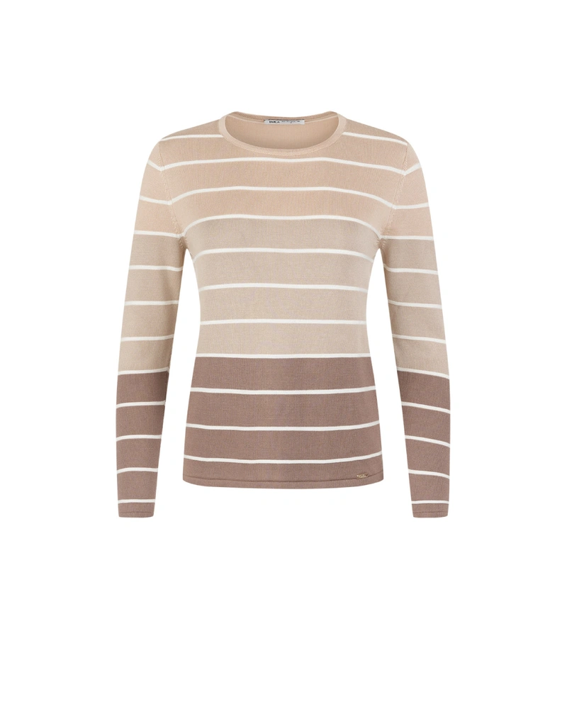 Striped knitted women's sweater in beige tones | Sweather