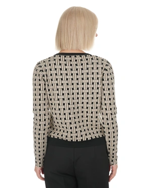 Top tricotat negru cu motiv decorativ jacquard bej | Pulovere - 3