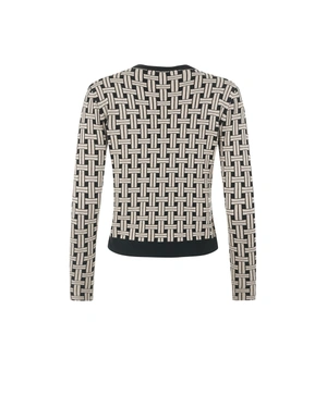 Top tricotat negru cu motiv decorativ jacquard bej | Pulovere - 4
