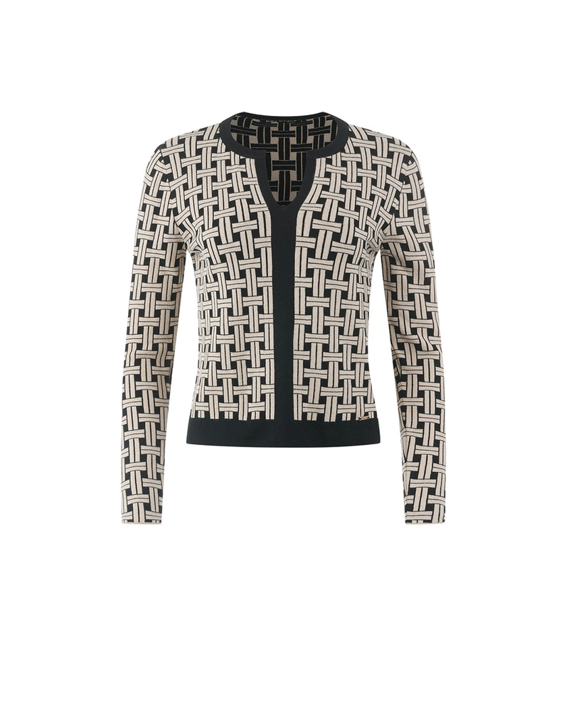 Top tricotat negru cu motiv decorativ jacquard bej | Pulovere