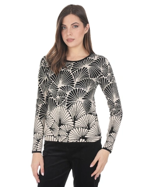 Black knitted women's top with a beige stylized print | Sweather | Dika.rs - 1 Black knitted women's top with a beige stylized print | Sweather - 1
