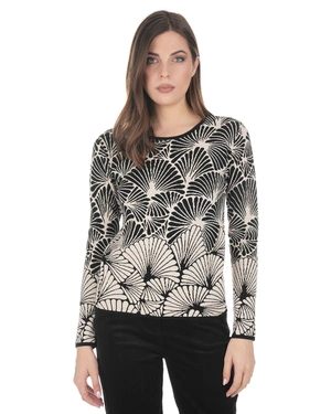 Black knitted women's top with a beige stylized print | Sweather | Dika.rs - 2 Black knitted women's top with a beige stylized print | Sweather - 2