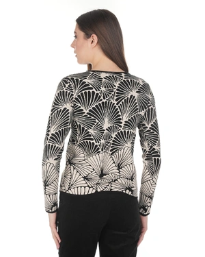 Black knitted women's top with a beige stylized print | Sweather | Dika.rs - 3 Black knitted women's top with a beige stylized print | Sweather - 3