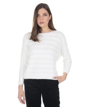 Women's fine knitted sweater with a metallic effect in white | Pulls - 1