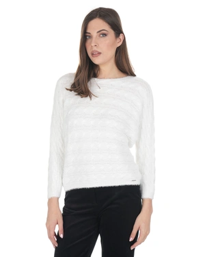 Women's fine knitted sweater with a metallic effect in white | Pulls - 2