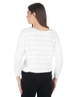 Women's fine knitted sweater with a metallic effect in white | Pulls - 3
