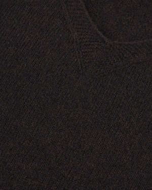 Brown seamless wool sweater with a V-neck | Pullovers - 5