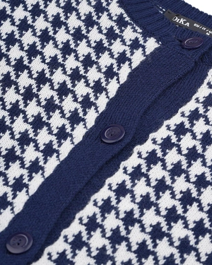 Blue and white houndstooth cardigan in a wool blend | NEW | Dika.ge - 2 Blue and white houndstooth cardigan in a wool blend | NEW - 2