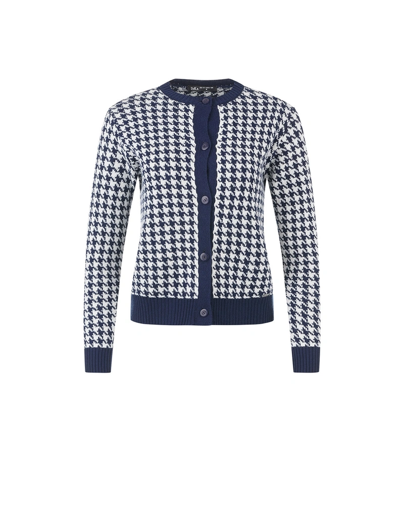 Blue and white houndstooth cardigan in a wool blend | NEW