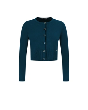 Classic fine dark blue cardigan with round neckline | Knitwear