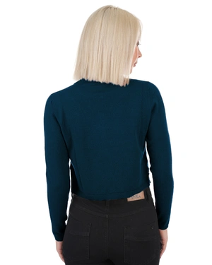 Classic fine dark blue cardigan with round neckline | Knitwear - 4