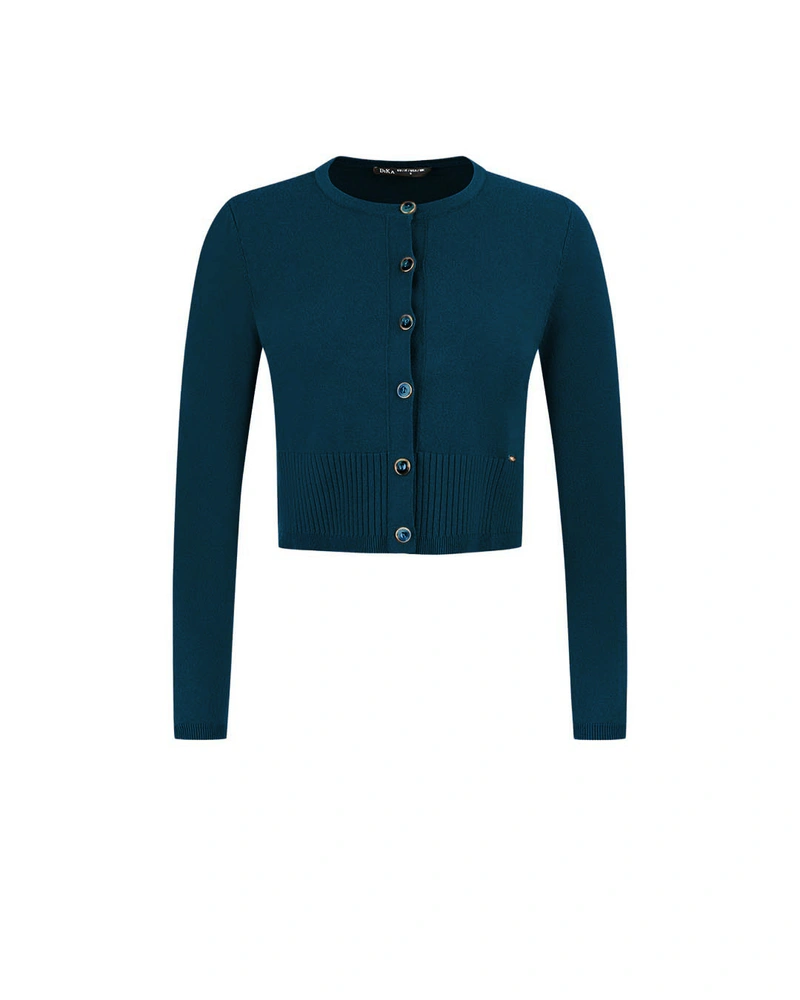 Classic fine dark blue cardigan with round neckline | Knitwear | Dika.bg Classic fine dark blue cardigan with round neckline | Knitwear