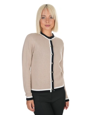 Beige cardigan with contrast trim | Knitwear - 3