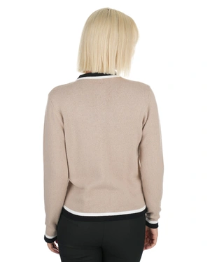 Beige cardigan with contrast trim | Knitwear - 5