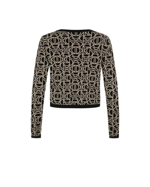 Black-beige bolero-style cardigan with stylized logo motif | Cardigans | Dika.ge - 1 Black-beige bolero-style cardigan with stylized logo motif | Cardigans - 1