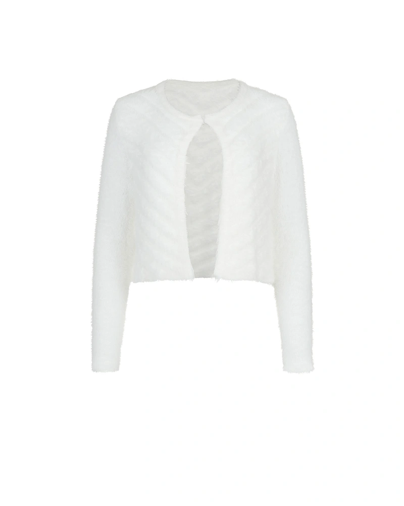 ღია ფუმფულა კარდიგანი თეთრ ფერში | ახალი