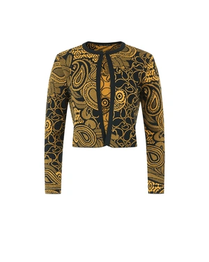 Fitted jacquard crop cardigan in black and mustard | SALE | Dika.ge Fitted jacquard crop cardigan in black and mustard | SALE