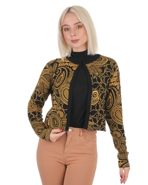 Fitted jacquard crop cardigan in black and mustard | SALE | Dika.ge - 3 Fitted jacquard crop cardigan in black and mustard | SALE - 3