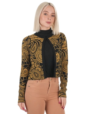 Fitted jacquard crop cardigan in black and mustard | SALE | Dika.ge - 4 Fitted jacquard crop cardigan in black and mustard | SALE - 4
