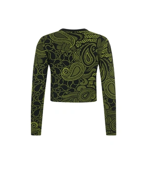 მოტკეცილი ჯაკარდის მოკლე კარდიგანი შავ და მწვანე ფერში | ნაქსოვები - 1