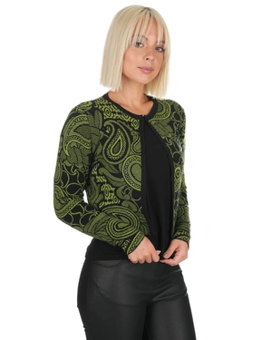 მოტკეცილი ჯაკარდის მოკლე კარდიგანი შავ და მწვანე ფერში | ნაქსოვები - 4