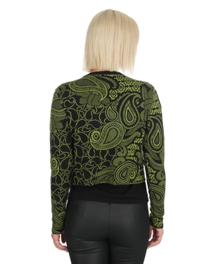 მოტკეცილი ჯაკარდის მოკლე კარდიგანი შავ და მწვანე ფერში | ნაქსოვები - 5