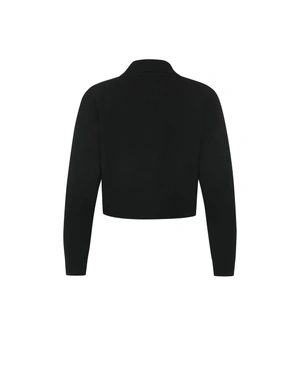 Black viscose cardigan with collar and front pockets | Cardigans - 1