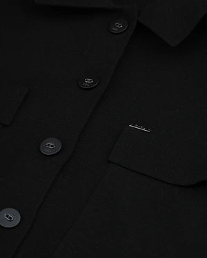 Black viscose cardigan with collar and front pockets | Cardigans - 2