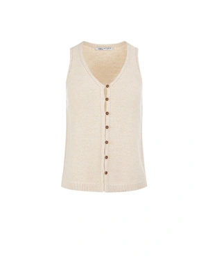 Sleeveless knit cardigan with buttons in ecru | Casual | Dika.ge Sleeveless knit cardigan with buttons in ecru | Casual