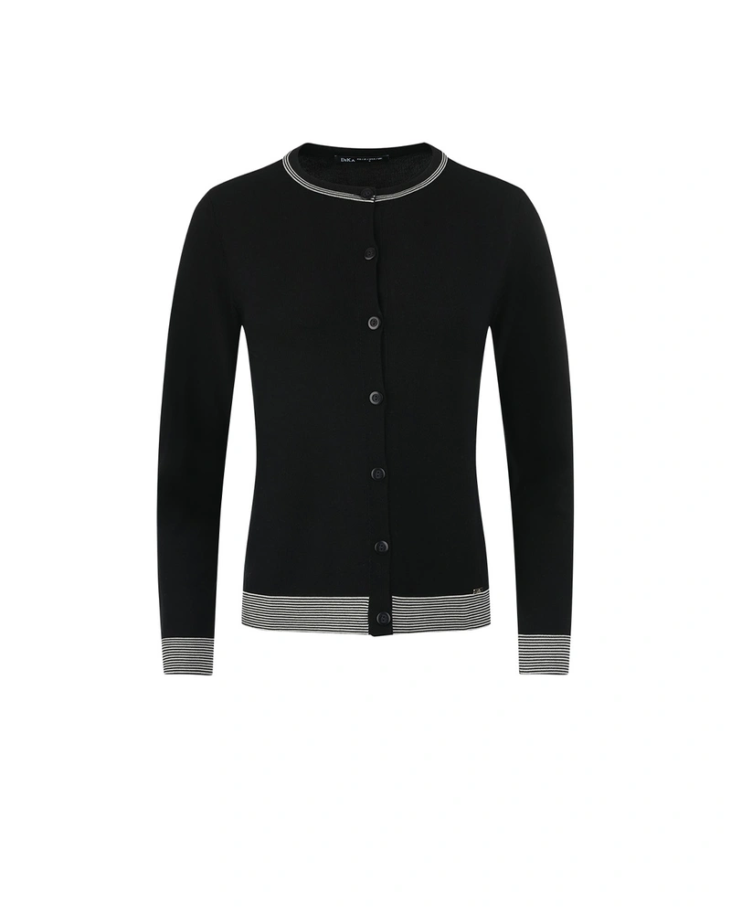 საგაზაფხულო ჟილეტი შავი ფერის კონტრასტული ზებრა-მოტივის დეტალებით | ნაქსოვები