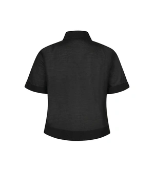 Black cropped shirt with short sleeves | Shirts - 1