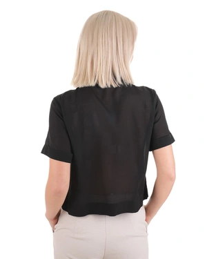 Black cropped shirt with short sleeves | Shirts - 4