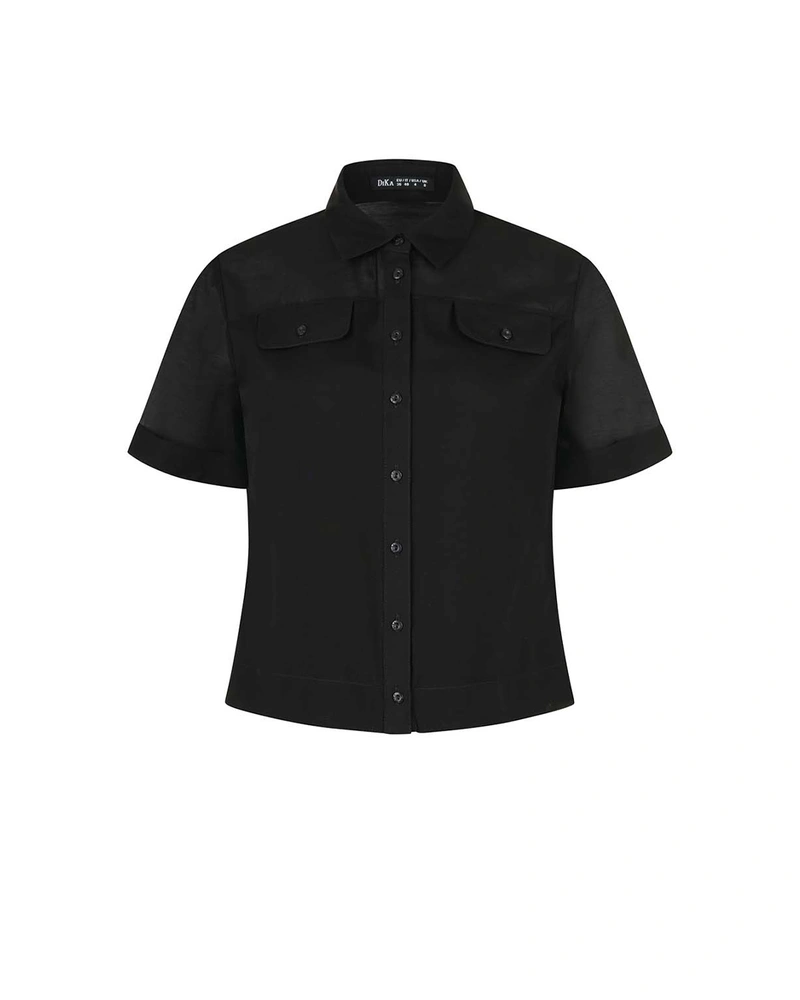 Black cropped shirt with short sleeves | 