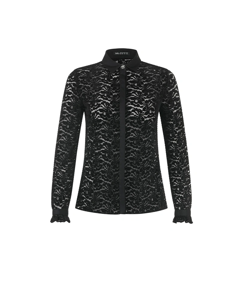 Formal black lace shirt with velvet details | NEW
