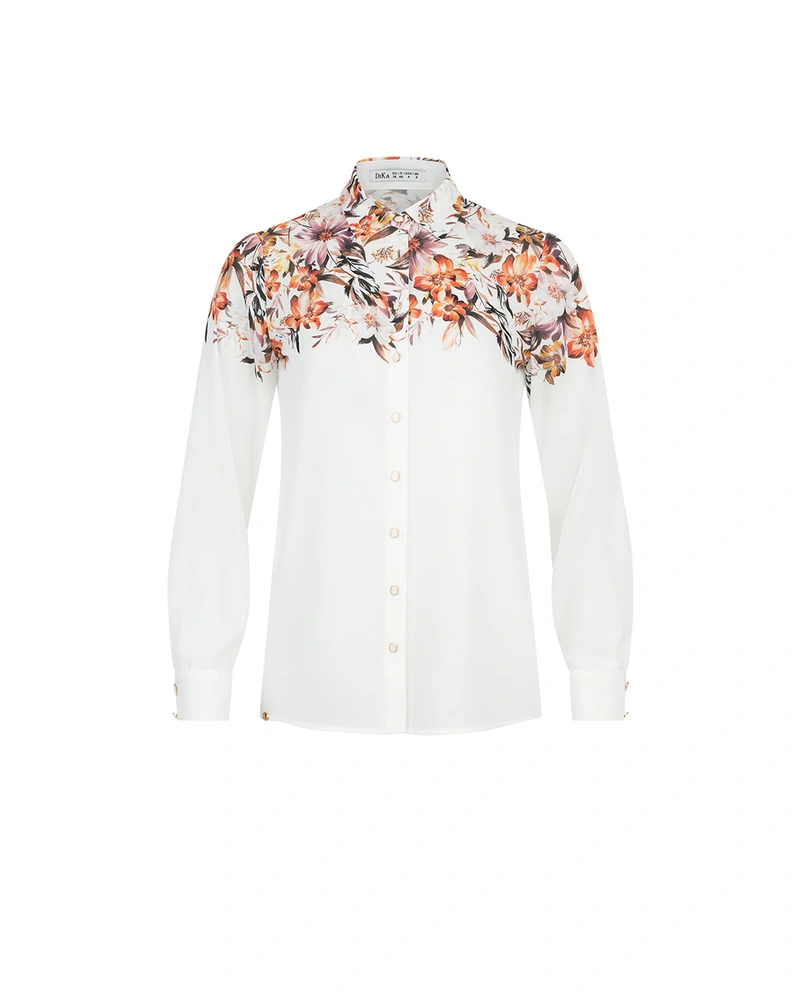 White shirt with autumn flower motif on the upper part | NEW