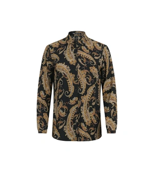 შავი-ბეჟი ვისკოზის პერანგი ინდური ორნამენტით | ყოველდღიური