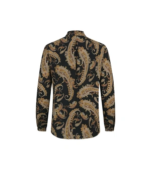 შავი-ბეჟი ვისკოზის პერანგი ინდური ორნამენტით | ყოველდღიური - 1