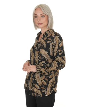 შავი-ბეჟი ვისკოზის პერანგი ინდური ორნამენტით | ყოველდღიური - 4