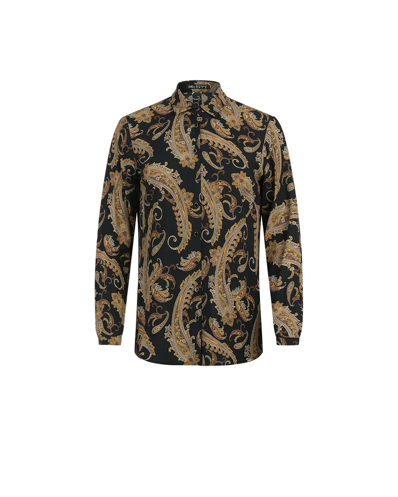 Black-beige viscose shirt with Indian motifs | Casual