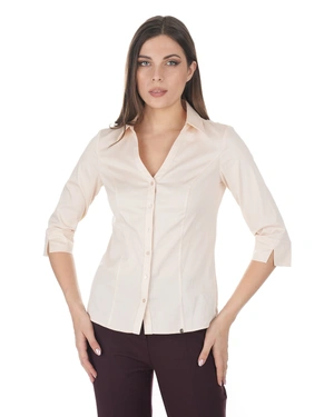 Women's cotton shirt in ecru with a classic silhouette | Shirts | Dika.bg - 1 Women's cotton shirt in ecru with a classic silhouette | Shirts - 1