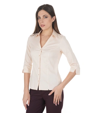 Women's cotton shirt in ecru with a classic silhouette | Shirts | Dika.bg - 2 Women's cotton shirt in ecru with a classic silhouette | Shirts - 2
