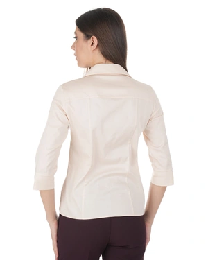 Women's cotton shirt in ecru with a classic silhouette | Shirts | Dika.bg - 3 Women's cotton shirt in ecru with a classic silhouette | Shirts - 3