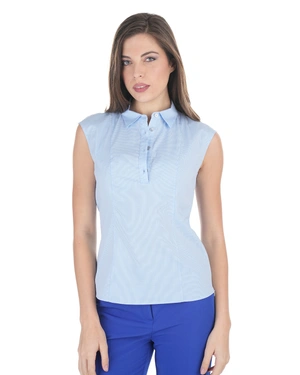 Light blue sleeveless shirt with a fine houndstooth pattern | Shirts - 1