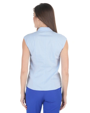 Light blue sleeveless shirt with a fine houndstooth pattern | Shirts - 2