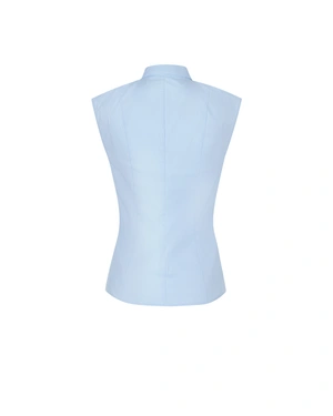 Light blue sleeveless shirt with a fine houndstooth pattern | Shirts - 3