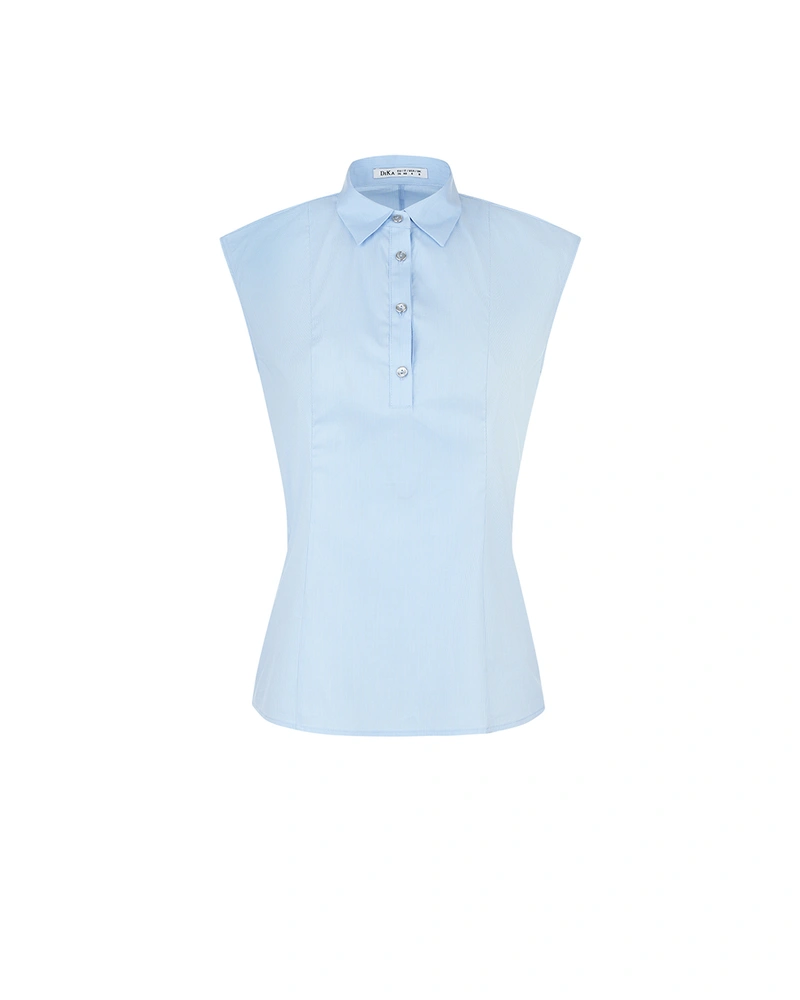 Light blue sleeveless shirt with a fine houndstooth pattern | Casual