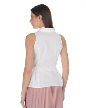 თეთრი ბამბის უსახელო პერანგი გამოკვეთილი წელით | ახალი - 3