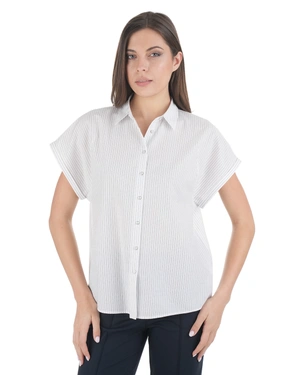 White cotton short-sleeved shirt with fine stripes | Shirts - 1
