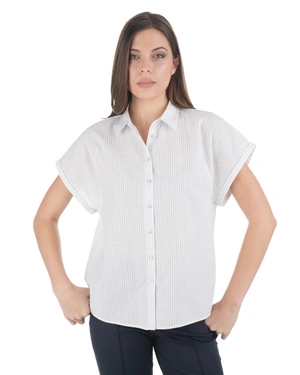 White cotton short-sleeved shirt with fine stripes | Shirts - 2