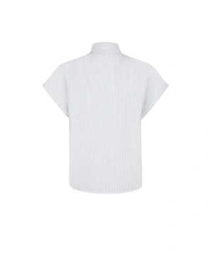 White cotton short-sleeved shirt with fine stripes | Shirts - 3